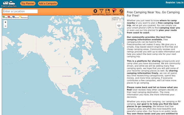 Screenshot of freecampsites.net