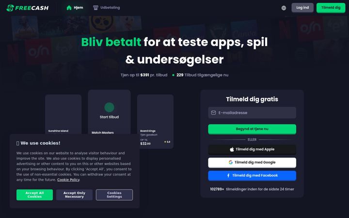Screenshot ta' freecash.com
