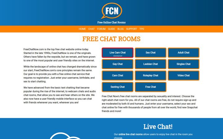 Skärmbild av freechatnow.com