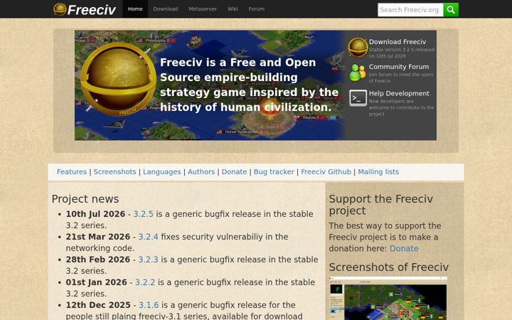 Screenshot of freeciv.org