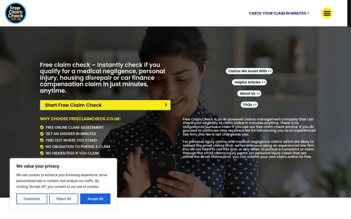 Screenshot of freeclaimcheck.co.uk