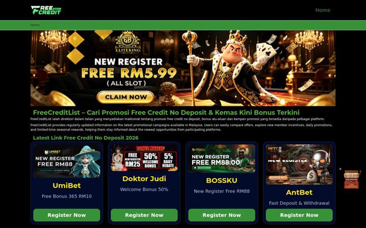 Screenshot of freecreditlist2026.com