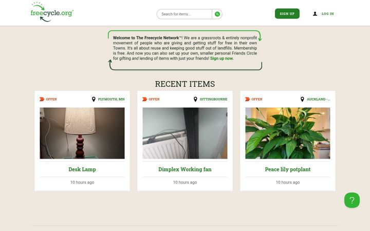 Screenshot stránky freecycle.org