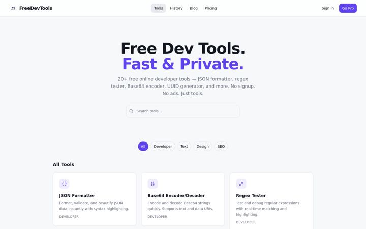 Screenshot of freedevtools.net