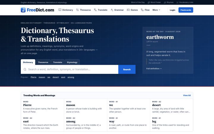 Screenshot of freedict.com
