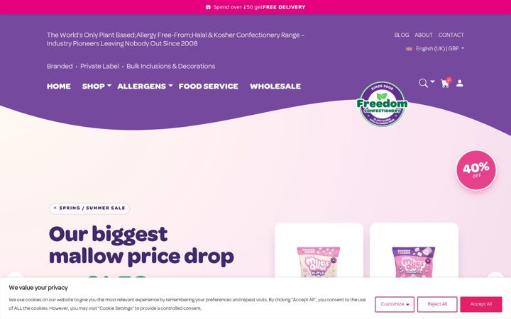 Screenshot of freedomconfectionery.com
