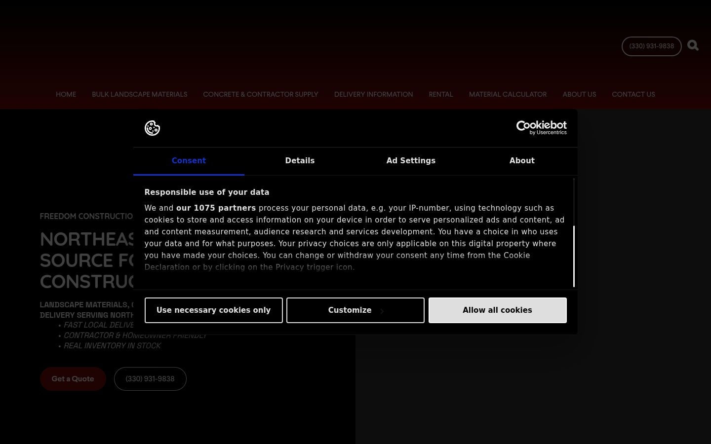 Screenshot of the consent banner shown before any interaction