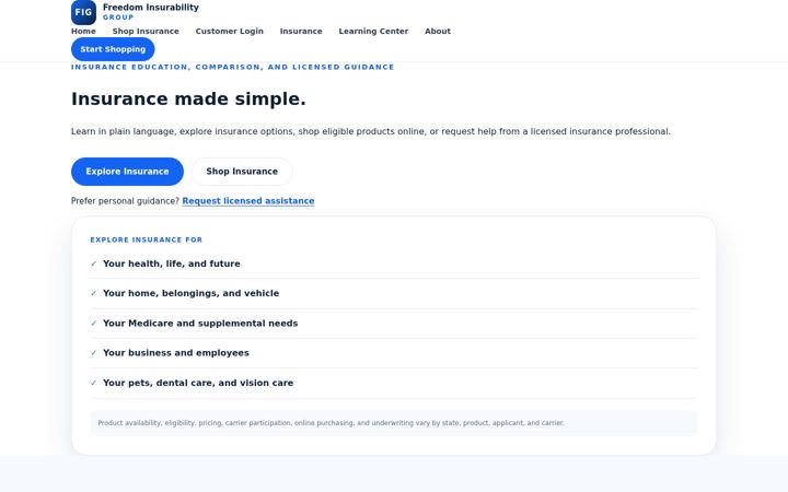 Screenshot of freedominsuregroup.com