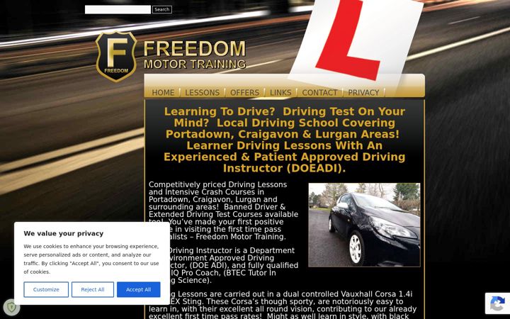 Snímek obrazovky freedommotortraining.co.uk