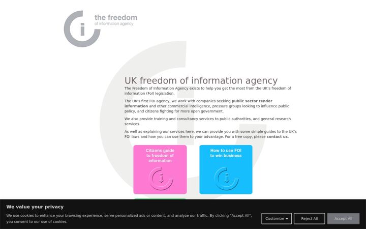 Snímek obrazovky freedomofinformation.co.uk