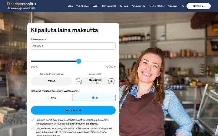 Snimka zaslona za freedomrahoitus.fi