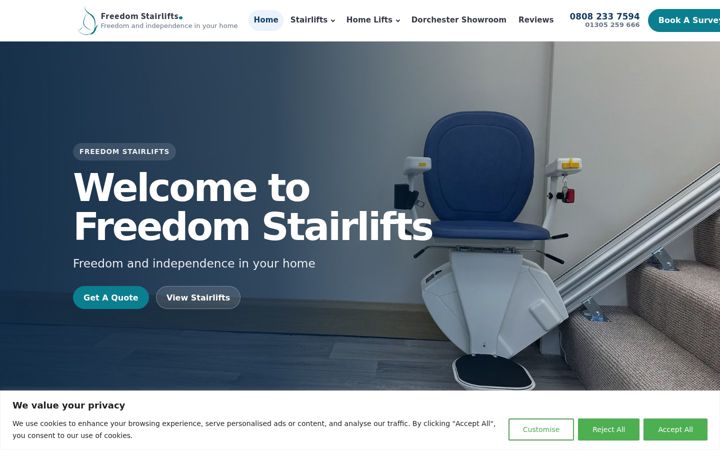 Screenshot of freedomstairlifts.co.uk