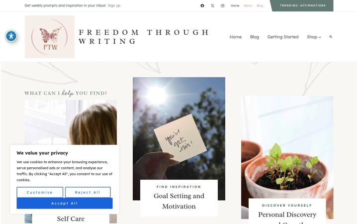 Screenshot of freedomthroughwriting.com