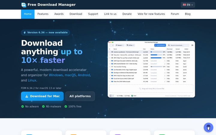 Zrzut ekranu freedownloadmanager.org
