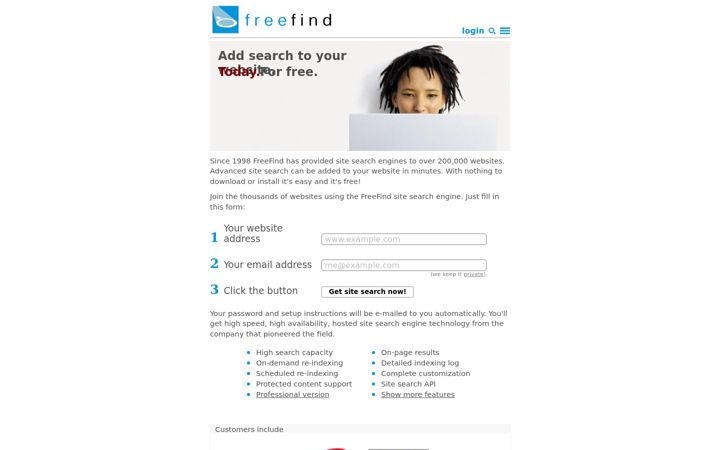 Screenshot van freefind.com