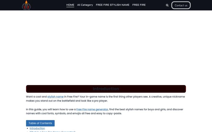 Screenshot of freefirenamestylish.com