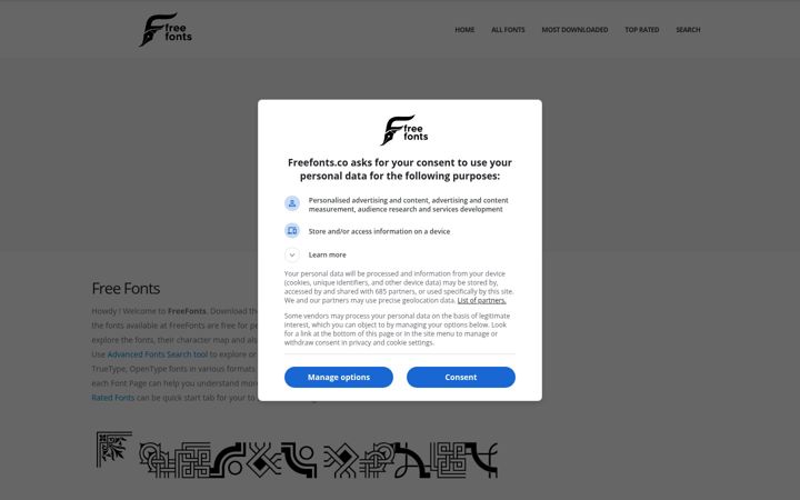 Screenshot of freefonts.co