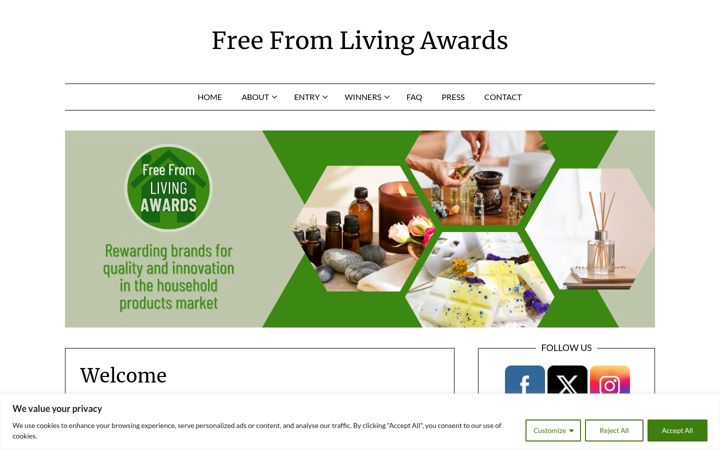Snímek obrazovky freefromlivingawards.co.uk