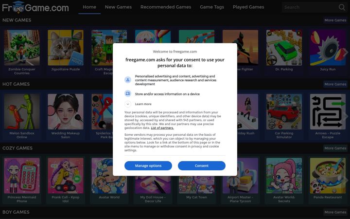 Screenshot of freegame.com