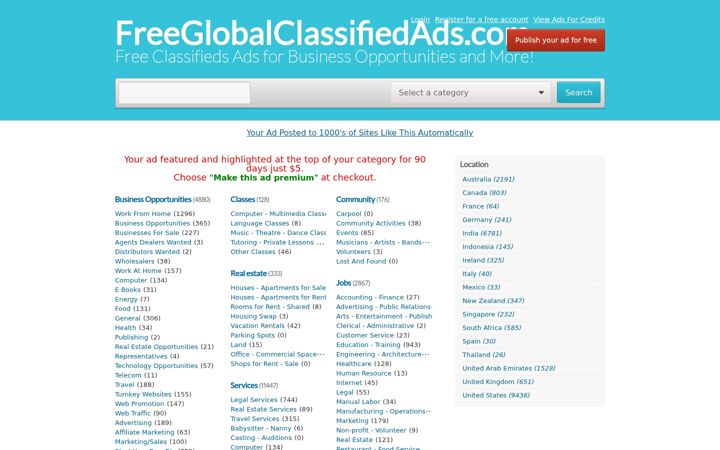 Screenshot of freeglobalclassifiedads.com