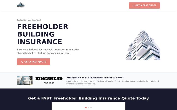 Snímek obrazovky freeholderbuildinginsurance.co.uk