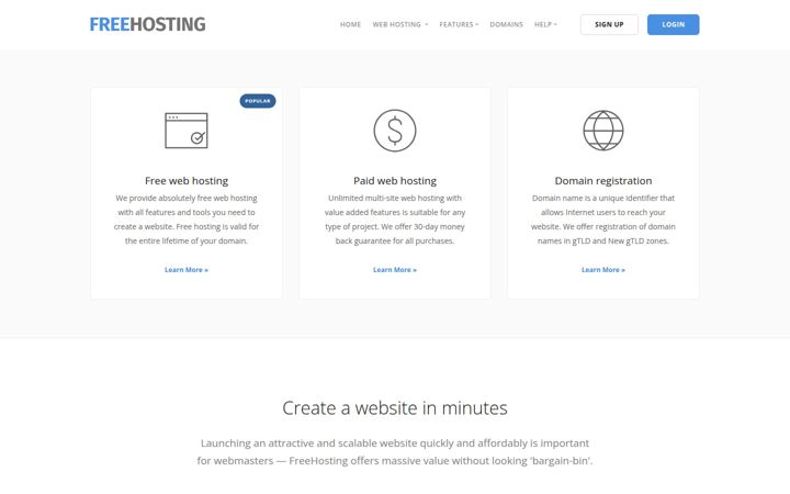 Ekrano kopija freehosting.com