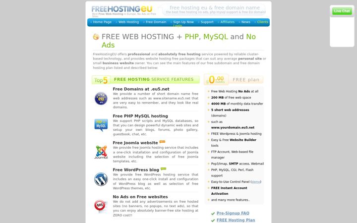 Screenshot of freehostingeu.com