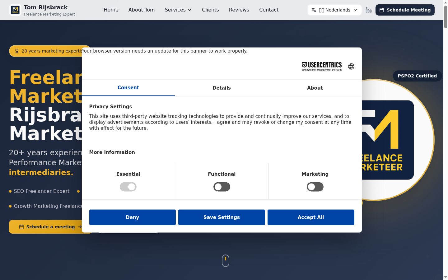 Screenshot of the consent banner shown before any interaction