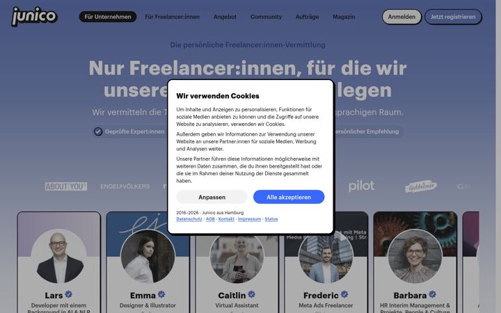 Posnetek zaslona freelancejunior.de