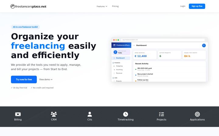 Screenshot van freelancersplace.net