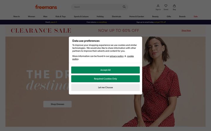 Екранна снимка на freemans.com
