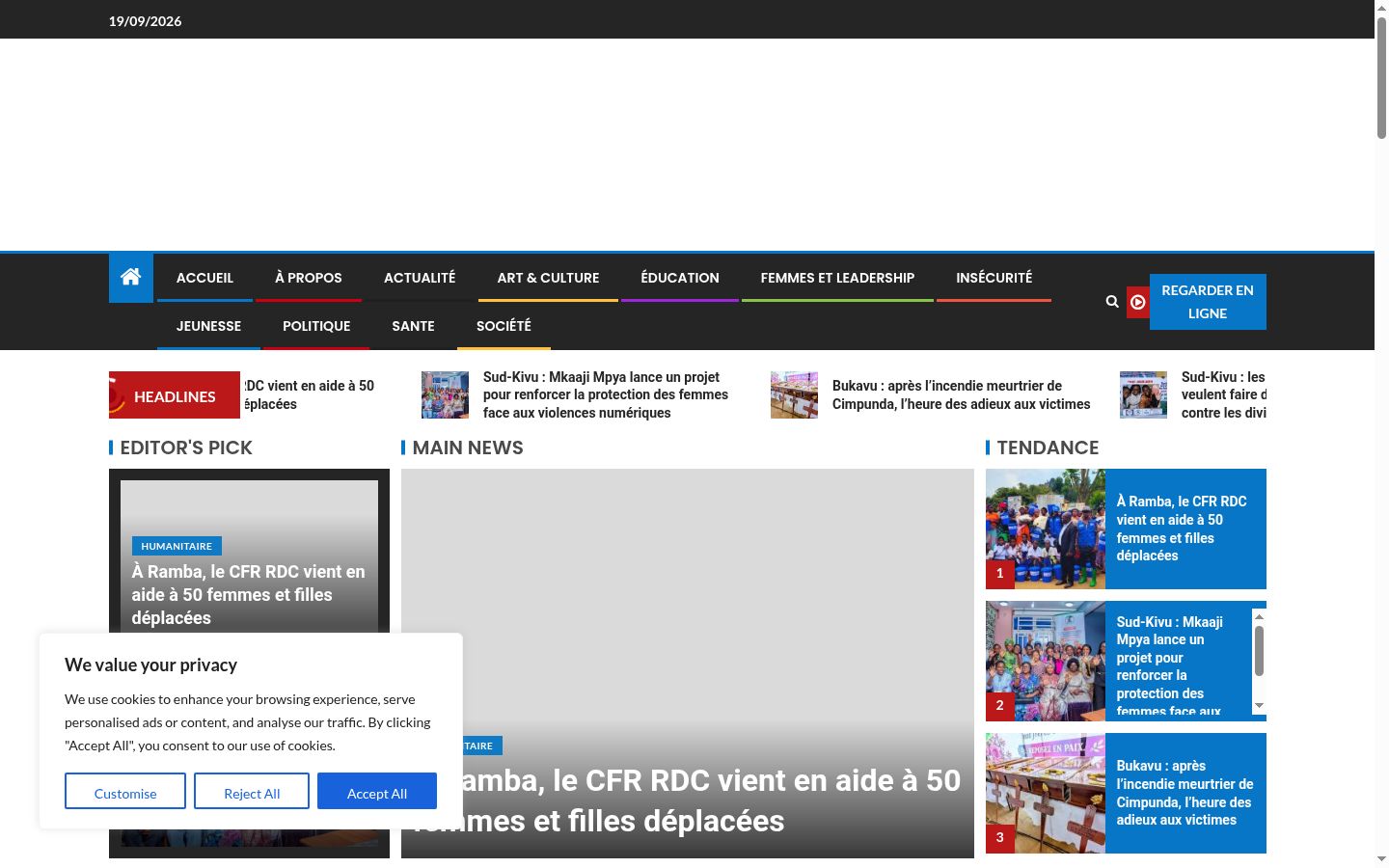 Screenshot des Einwilligungsbanners vor jeglicher Interaktion