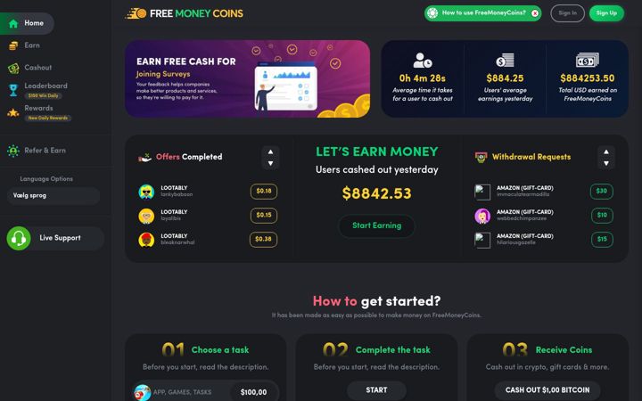 Screenshot of freemoneycoins.com