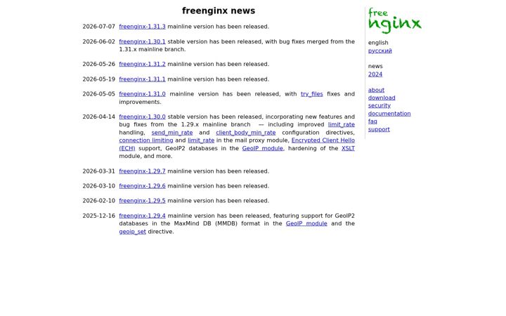 Screenshot of freenginx.org