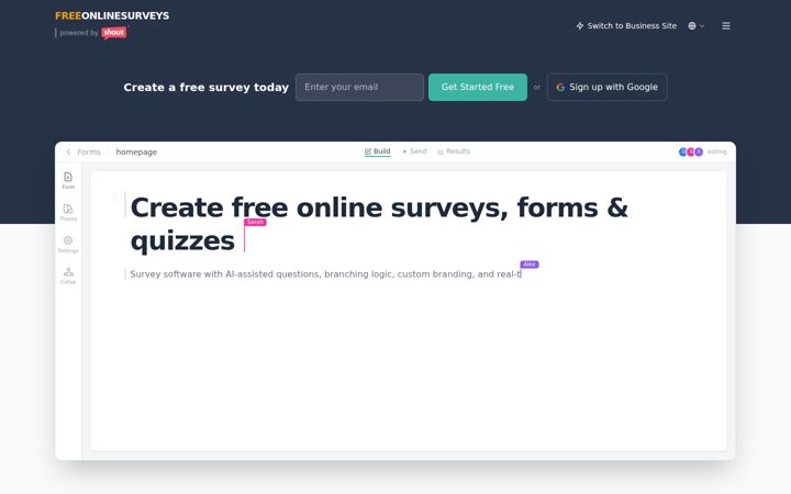 Screenshot stránky freeonlinesurveys.com