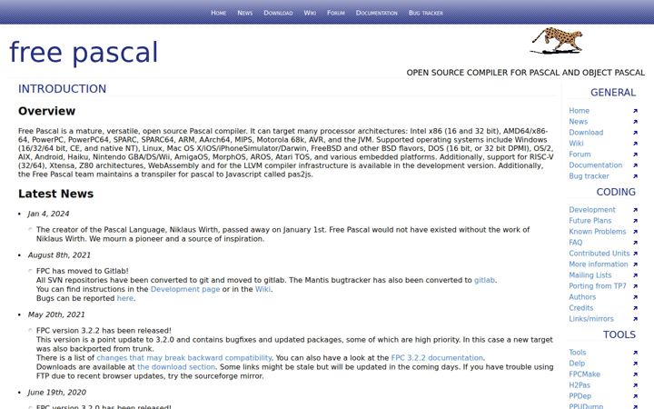 Zrzut ekranu freepascal.org