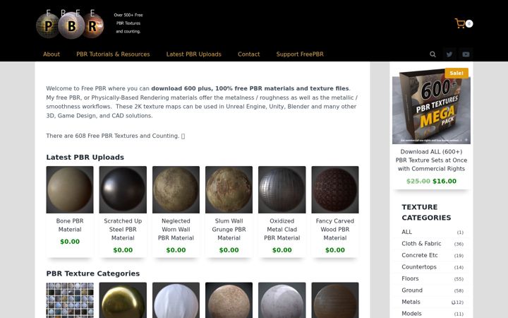 Screenshot of freepbr.com