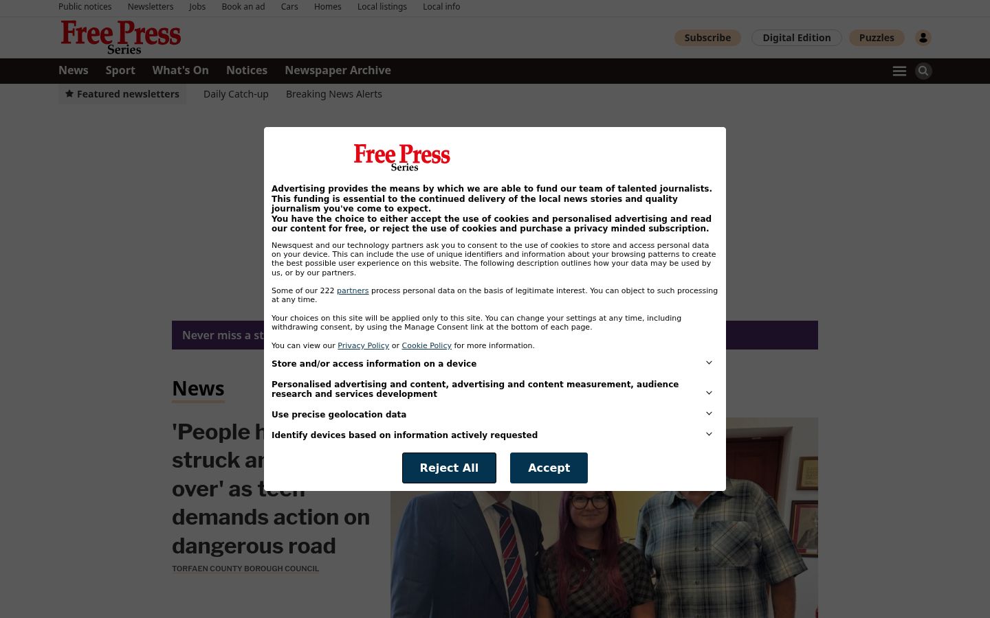 Screenshot of the consent banner shown before any interaction