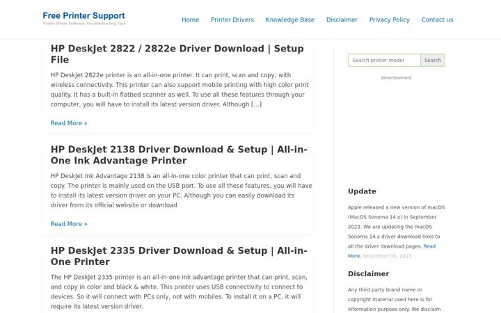 Screenshot of freeprintersupport.com
