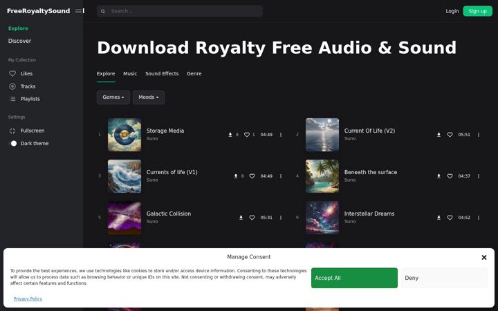 Screenshot of freeroyaltysound.com