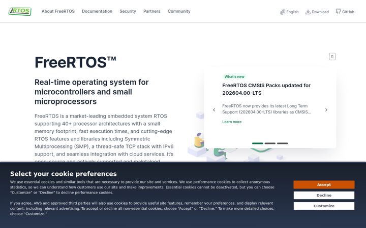 Screenshot of freertos.org