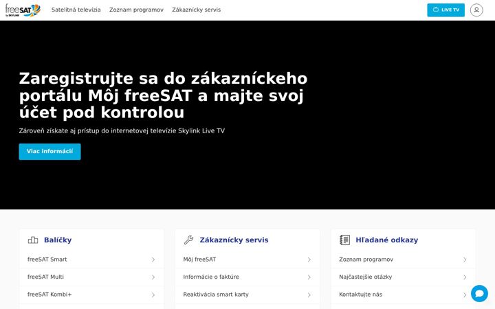 Snímek obrazovky freesat.sk