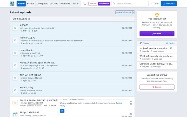 Screenshot of freeservicemanuals.net