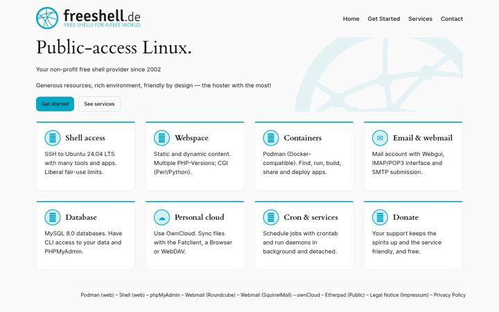 Screenshot of freeshell.de