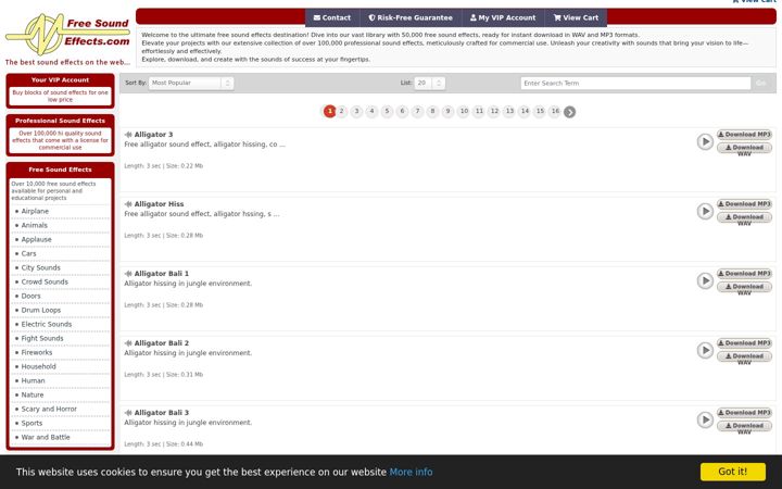 Screenshot of freesoundeffects.com