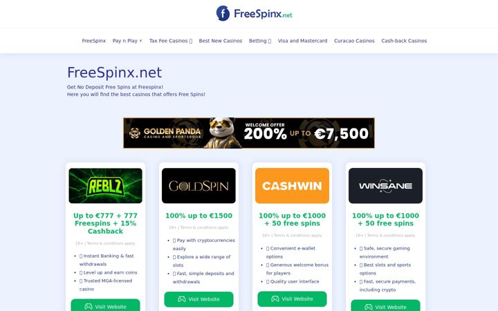 Screenshot of freespinx.net