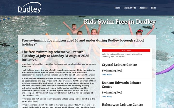 Screenshot of freeswimindudley.co.uk