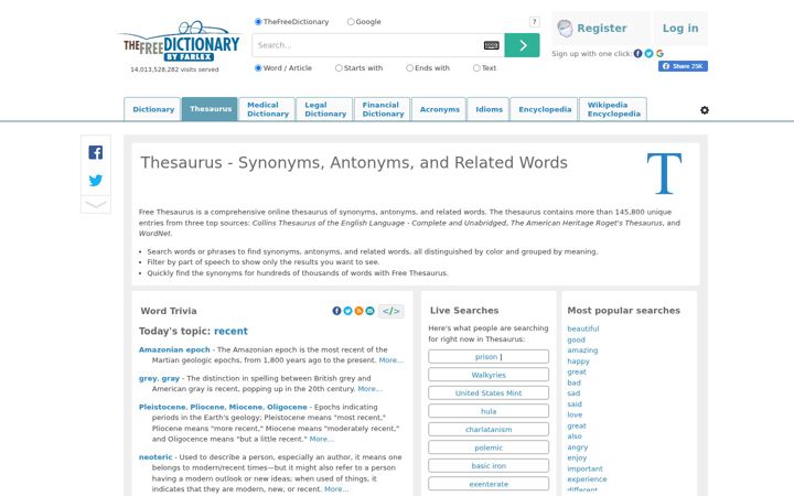 Skjermbilde av freethesaurus.com