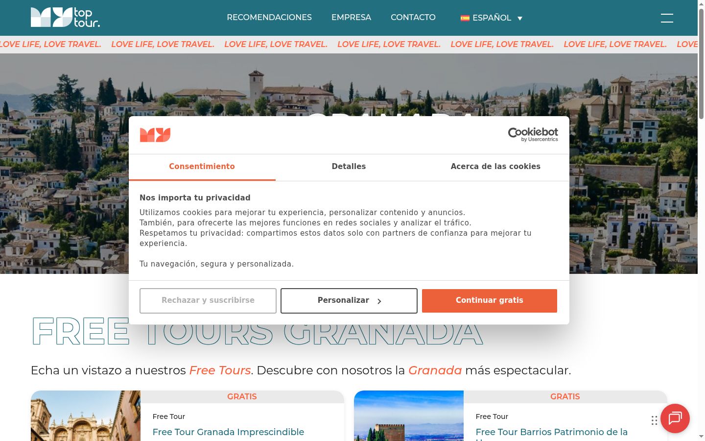 Screenshot tal-banner tal-kunsens muri qabel kwalunkwe interazzjoni