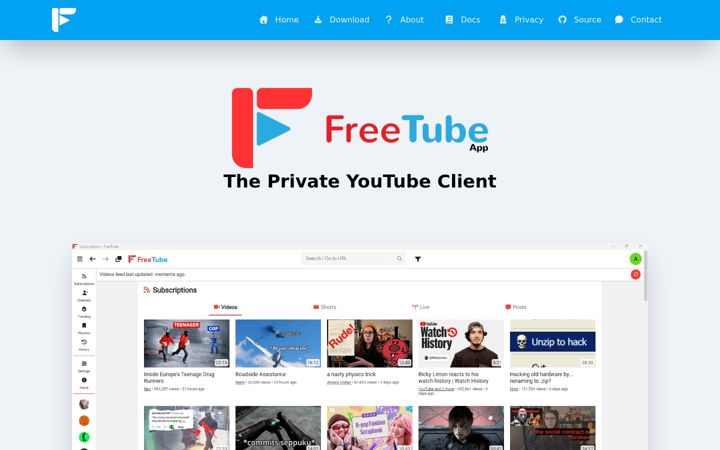 Screenshot of freetubeapp.io